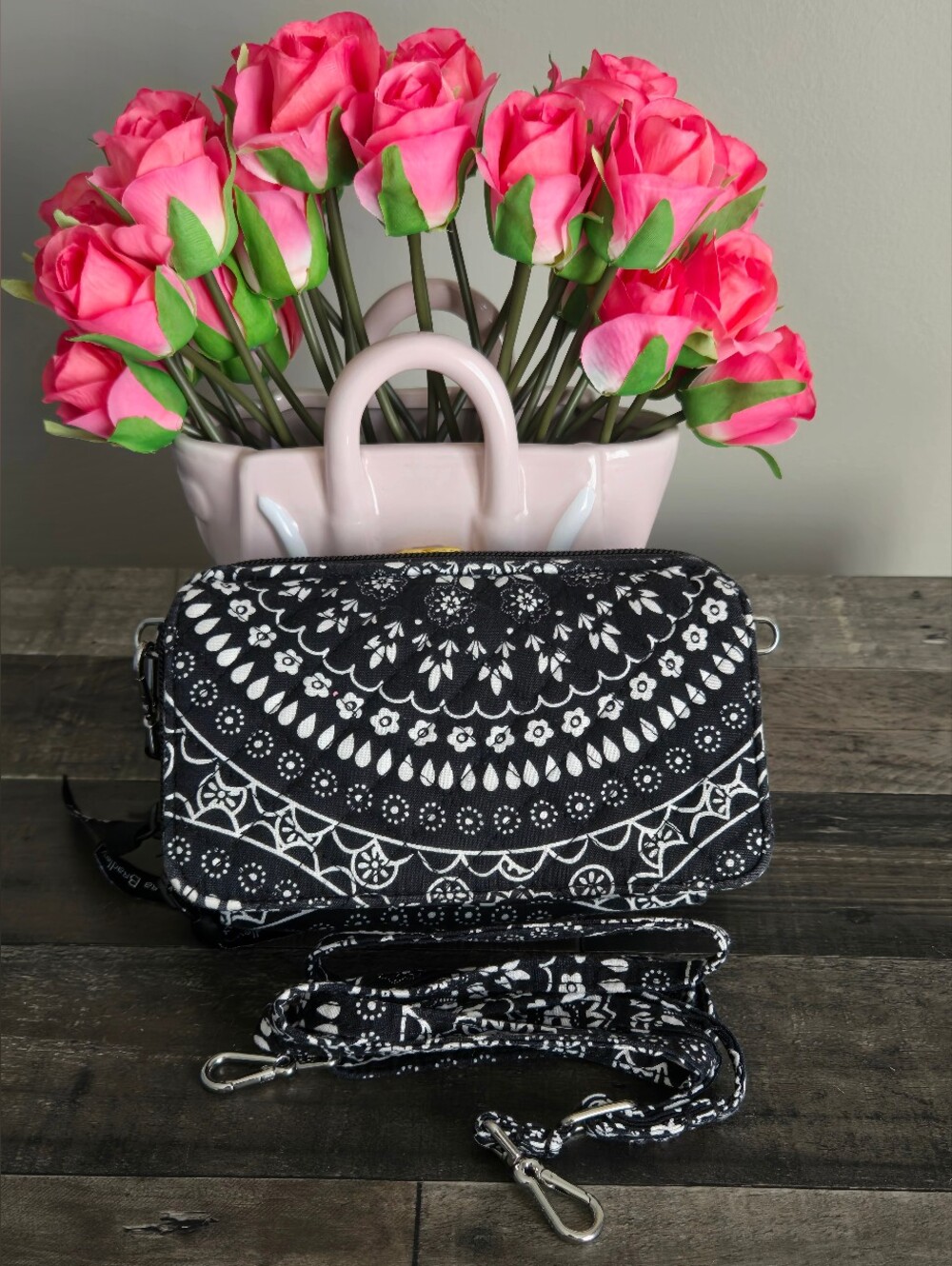 Vera Bradley Black and White Paisley Crossbody Wallet - Women’s Bag